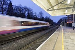 Train moving through station